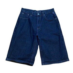 Y2K Enyce Mens Baggy Jorts Dark Denim Jean Shorts 34 Relaxed Fit With Red Stitch